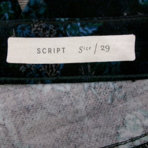 Like New Pilcro and the Letterpress SCRIPT Velvet Jeans Black Blue Print 29 Pant - Picture 9 of 13